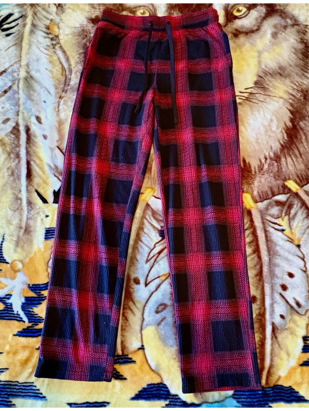 George Men's Plaid Fleece Pajama Lounge Pants Red Black Size S (28-30)